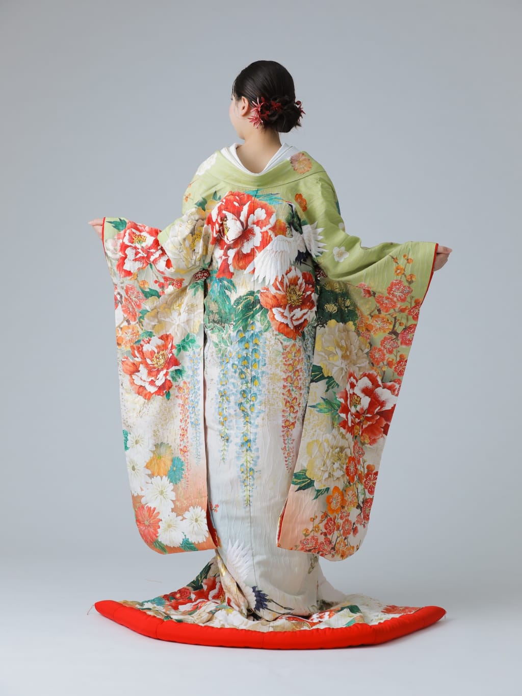 彩りに牡丹鶴/ホワイト