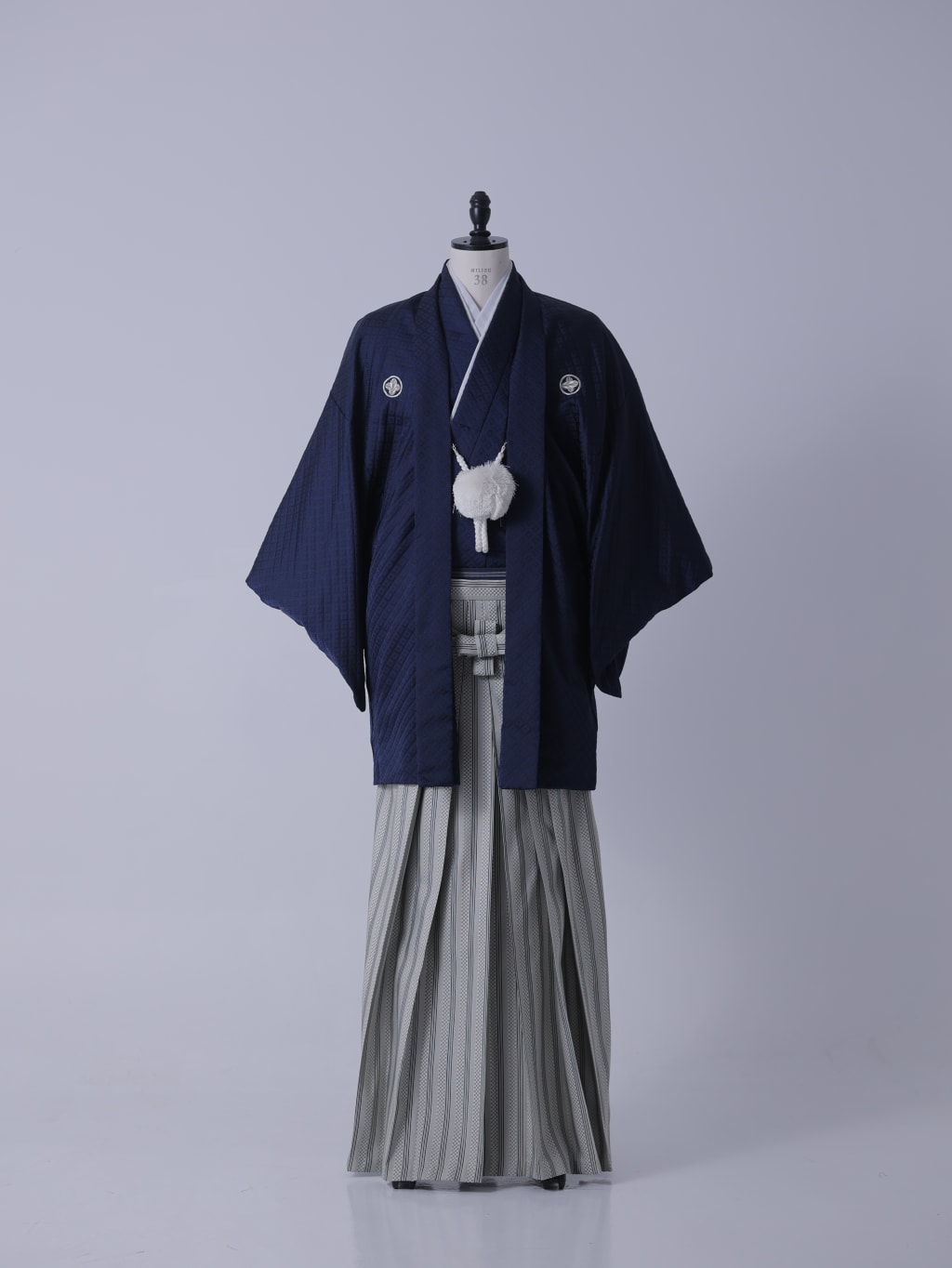 ネイビー紋付×市松平縞袴