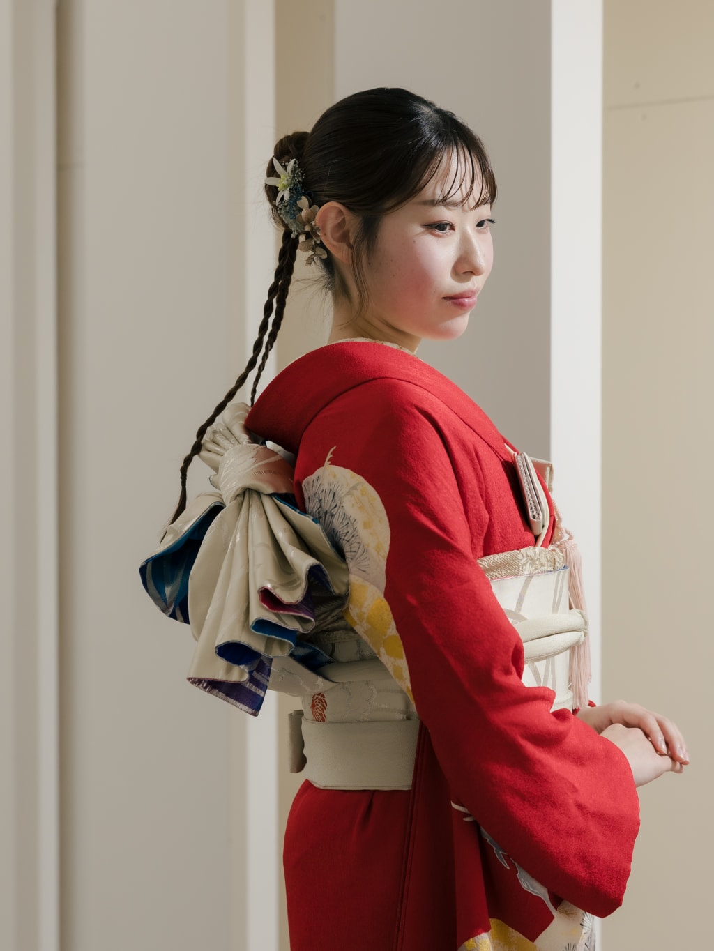 鶴・松レッド / 弾き振袖FU00004 | デコルテフォトグラフィー | 前撮り・フォトウェディング