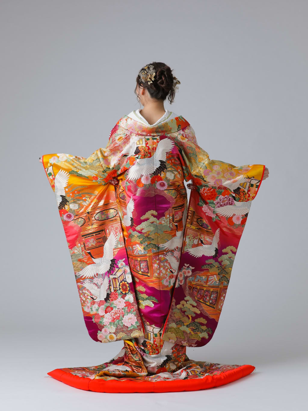 黄色紫グラデーション　鶴