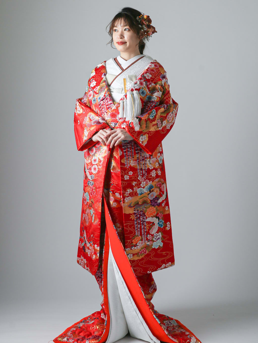 雲取文様 流水 四季花 鶴