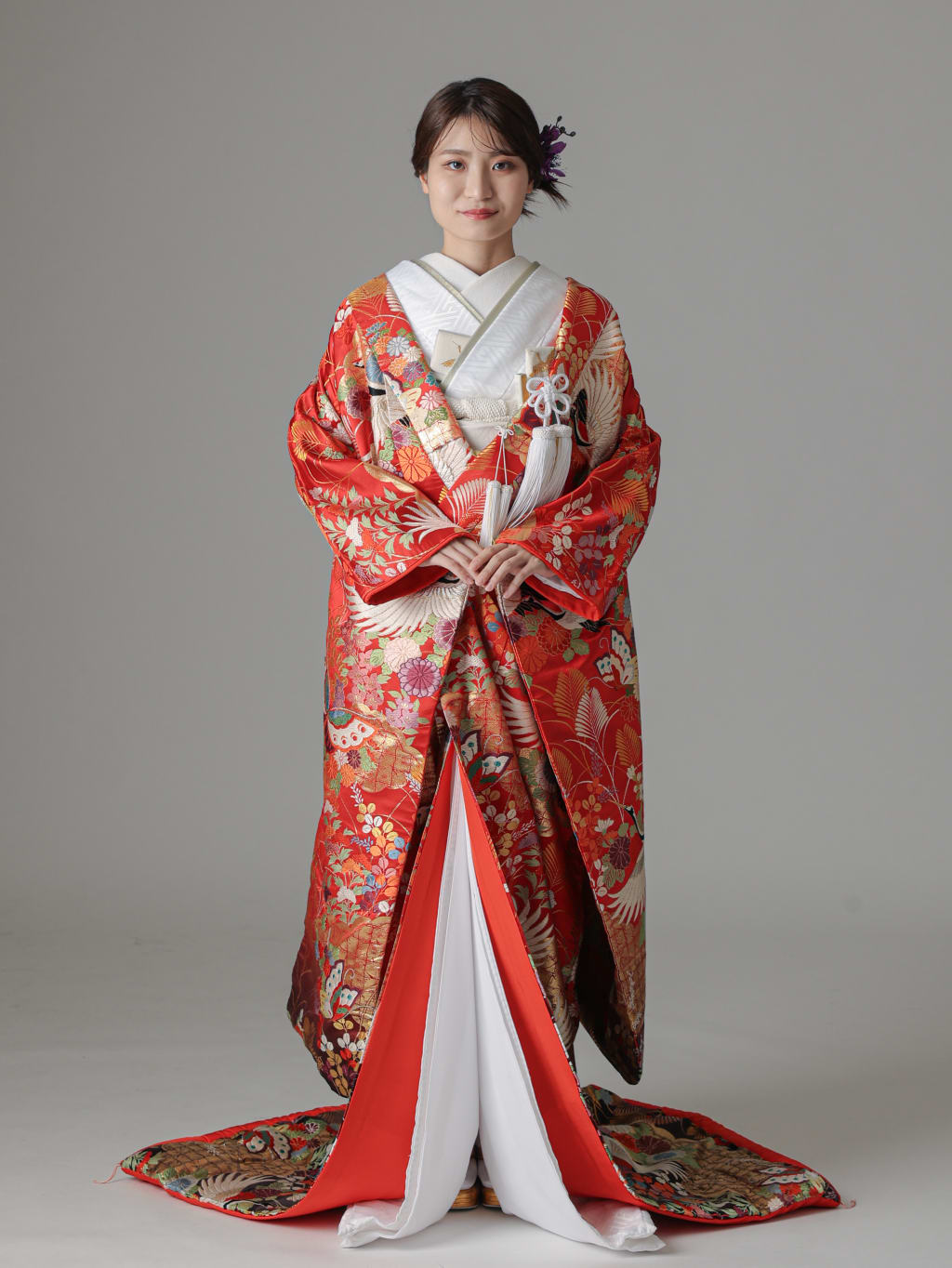 金雲取文様 蝶　鶴/レッド