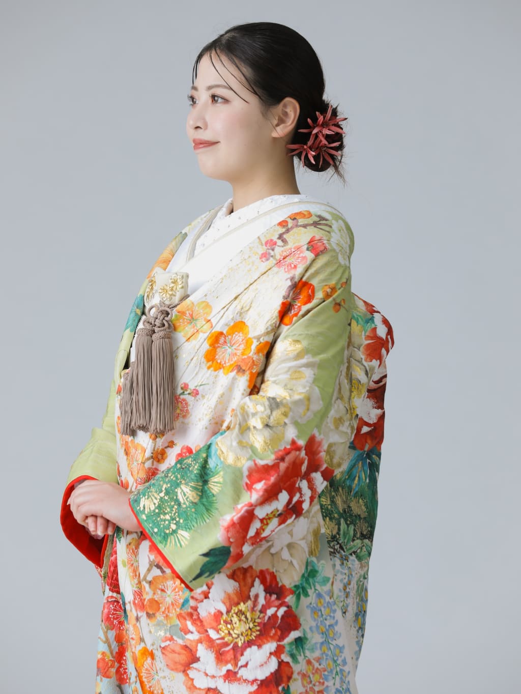 彩りに牡丹鶴/ホワイト