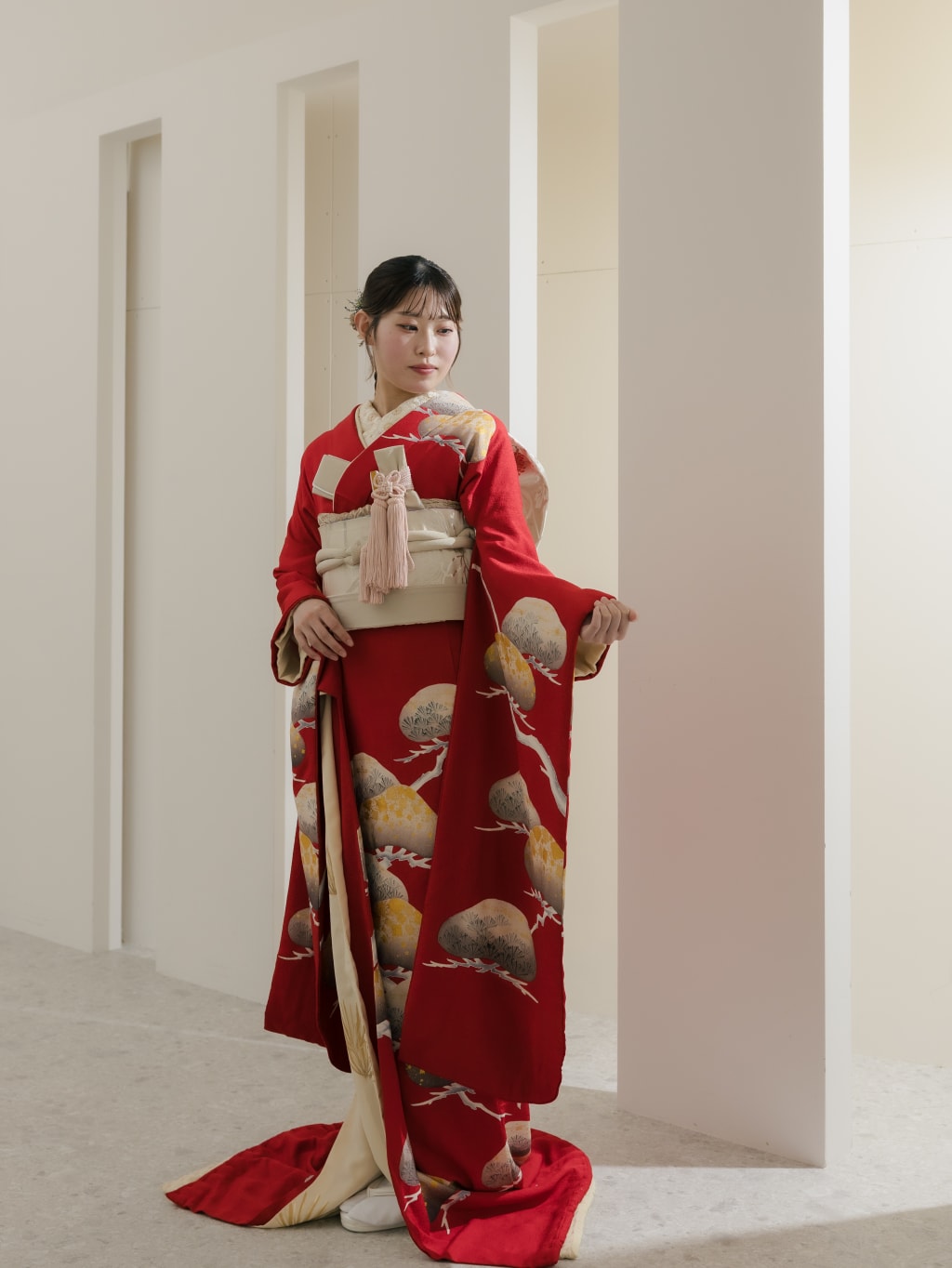 鶴・松レッド / 弾き振袖FU00004 | デコルテフォトグラフィー