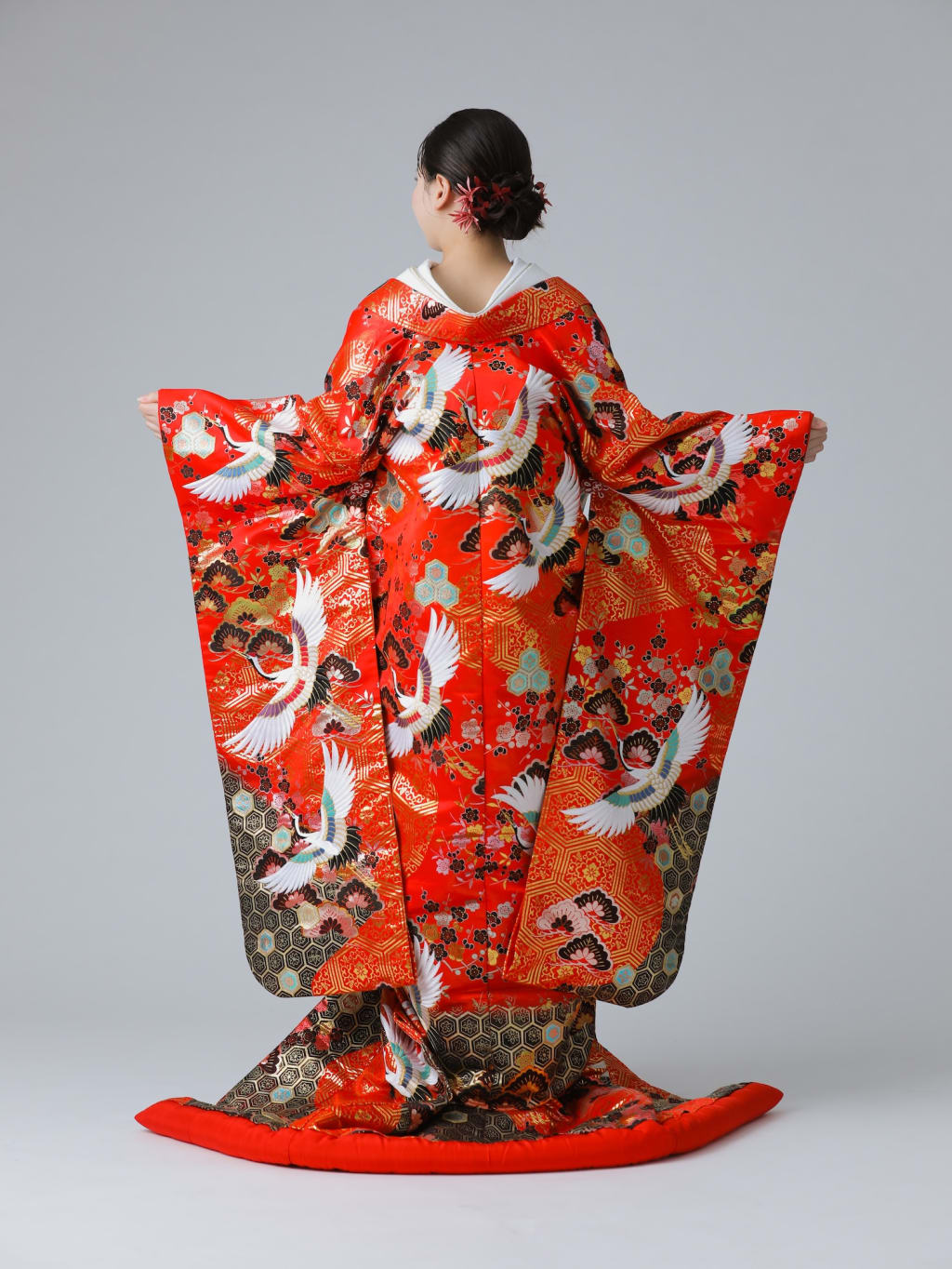 亀甲模様　松　鶴　梅 / レッド