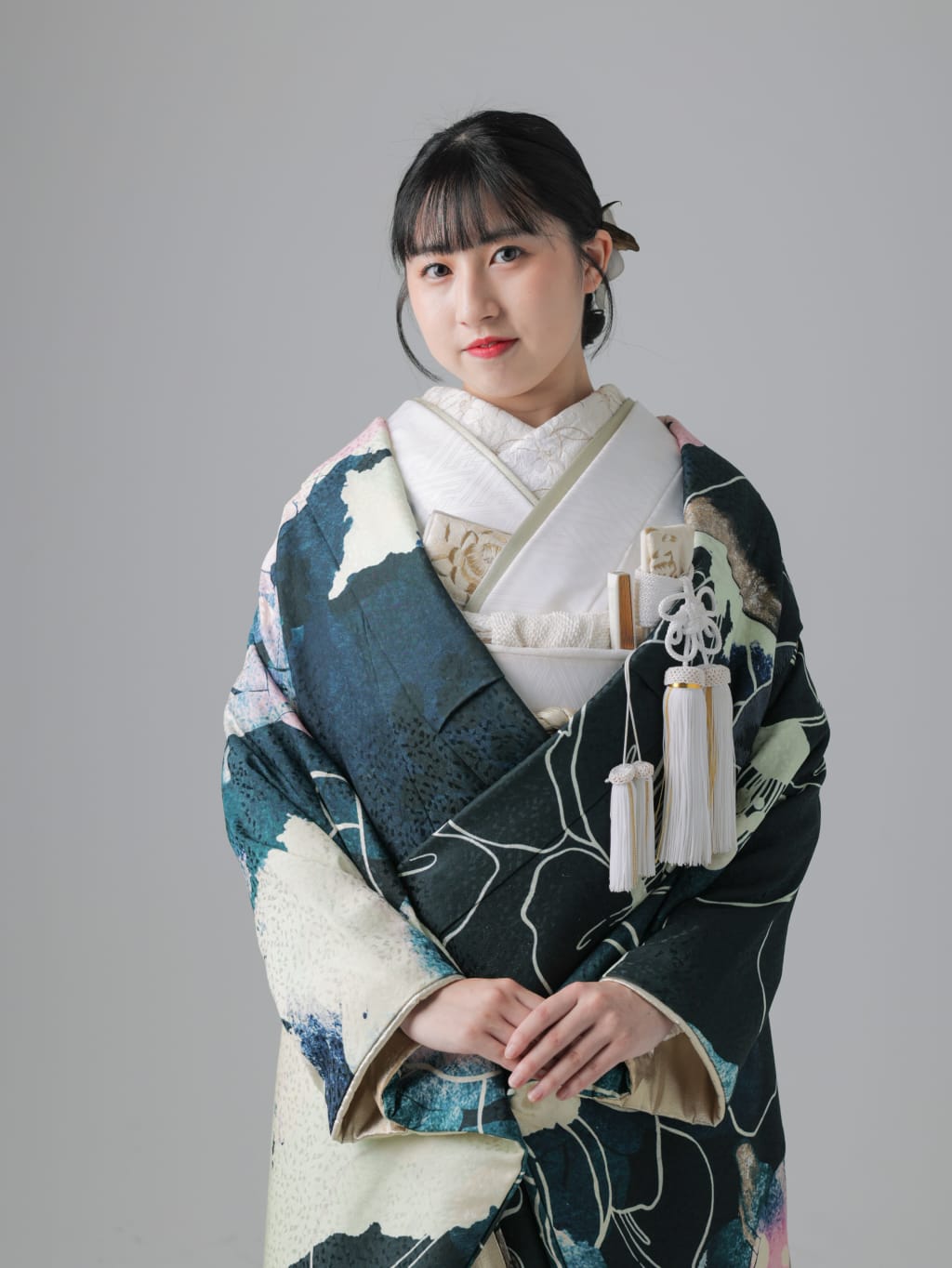 紺地赤花図/ネイビー