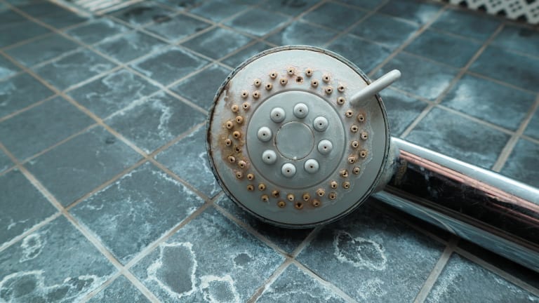 Signs of hard water in an Illinois shower