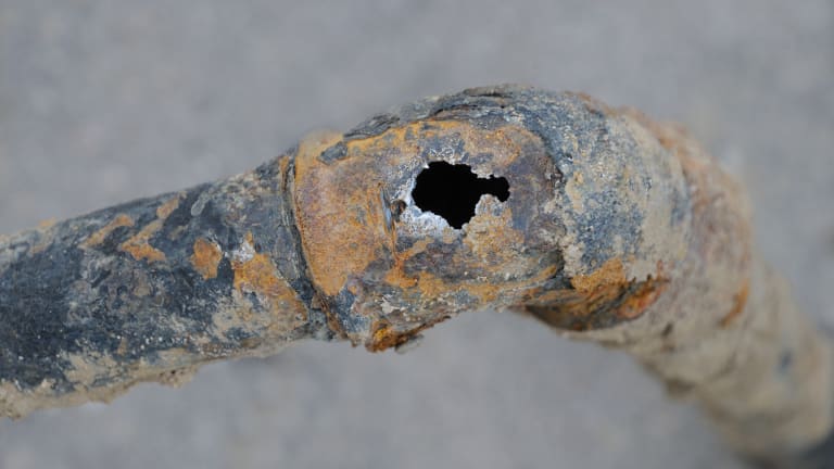 Extensive corrosion on an old galvanized pipe