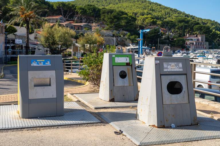 Sorting bins at La Madrague port image2