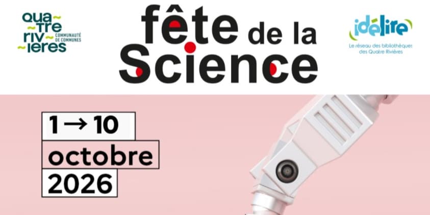 Affiche de la Fête de la Science 2026 sur les Quatre Rivières avec le réseaux Idélire