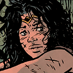 Diana's wounded face. From the comic "Wonder Woman: Dead Earth"