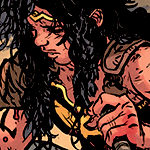 Wonder Woman: Dead Earth. Diana leans over a wounded friend, wearing armor.