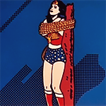Wonder Woman show intro. Animated drawing showing Diana in her suit about to free herself from the ropes tying her to a post.