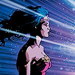 Diana's profile illuminated by an intense light.