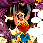 Diana holds a Hydra over her muscled arms.