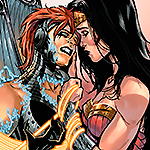Diana finally subdued Vanessa/Silver Swan, now tied with her lasso. Vanessa is crying and in pain from her disease, and Diana is comforting her, touching her face and putting their foreheads together (Always).