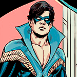 Dick in his Discowing suit, lookin startled.