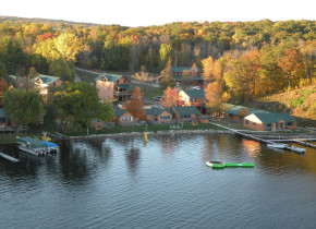 Aerial view of Campfire Bay Resort.