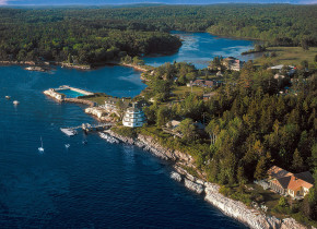 Aerial view of Sebasco Harbor Resort.