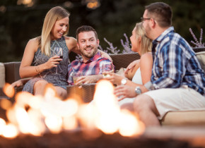 Couple by the fire at The Ridge Hotel.