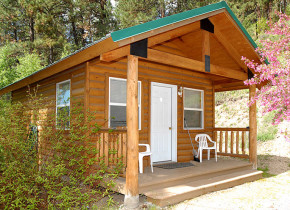 Cabin exterior view of Sourdough Lodge.