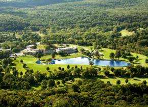 Aerial view of Honor's Haven Resort & Spa during the Summertime.