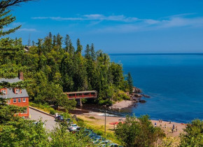 Exterior view of Lutsen Resort on Lake Superior.