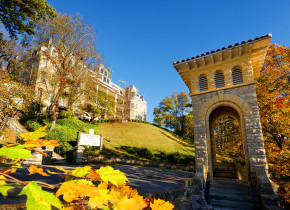 Fall Exterior view from the St. Elizabeth's Catholic Church of The 1886 Crescent Hotel & Spa.