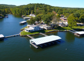 Aerial view of Bass Point Resort.