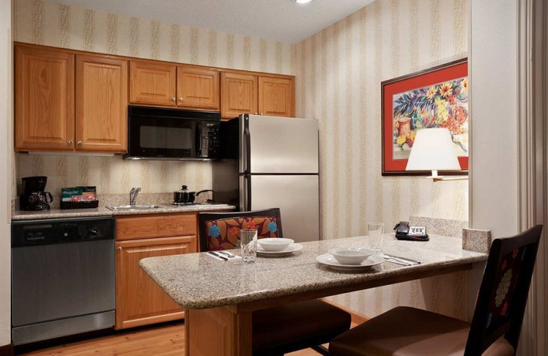 Guest kitchen at Homewood Suites by Hilton Ft. Myers Bell Tower Hotel.