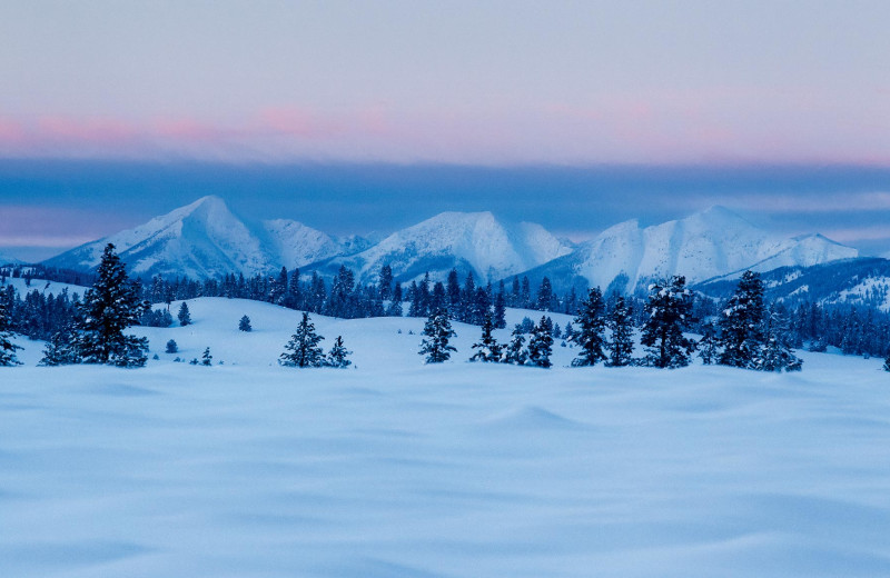 Winter mountain view at The Resort at Paws Up.