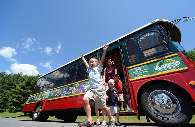 Trolley service at Lake George RV Park.