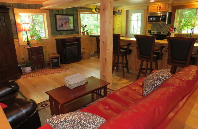 Cabin living room at Creeks Crossing Cabins.