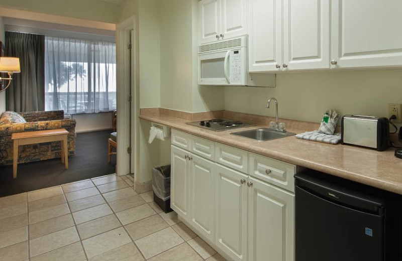 Guest kitchen at Days Inn & Suites Jekyll Island.