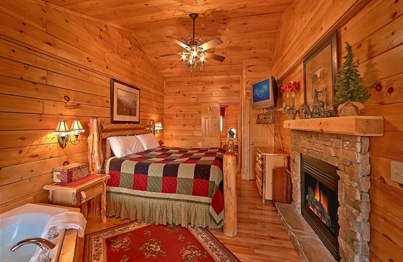 Cabin bedroom at Aunt Bug's Cabin Rentals, LLC.