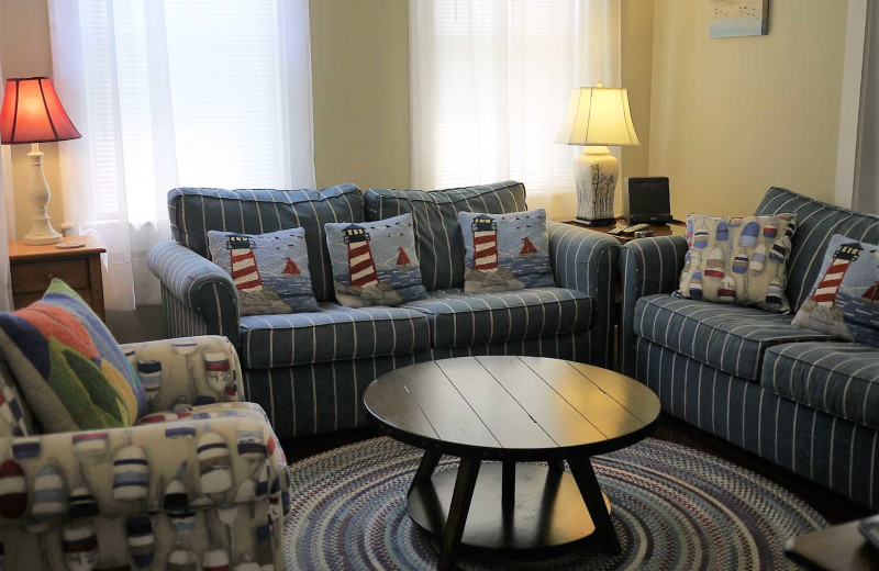 Rental living room at Acadia Cottage Rentals.