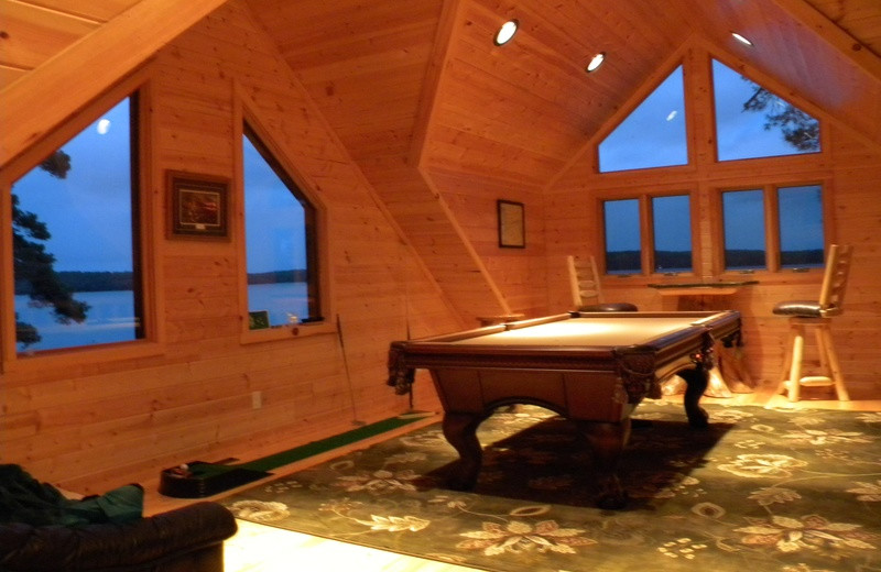 Cabin game room at Crane Lake Wilderness Lodge.