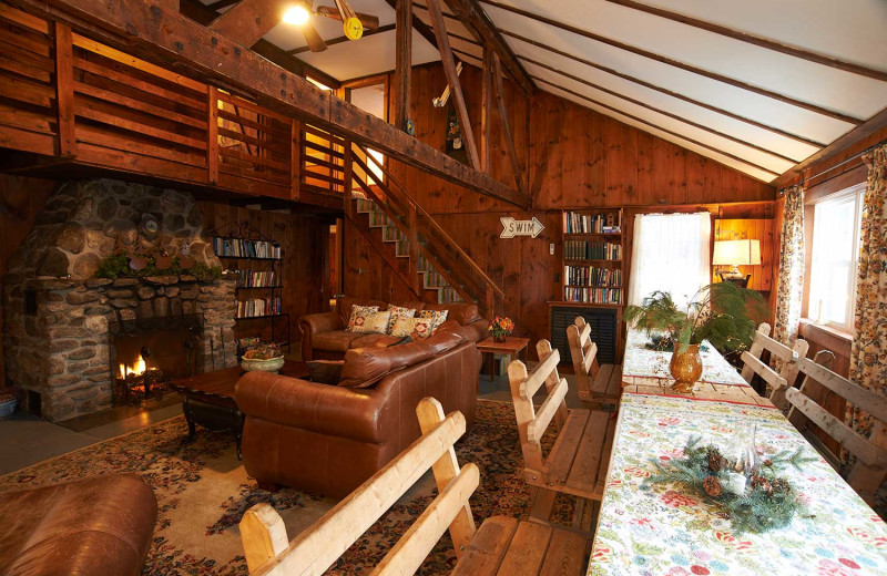 Lodge living room at Cottage Place on Squam Lake.