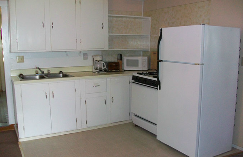 Cabin kitchen at Tamarac Bay Resort.