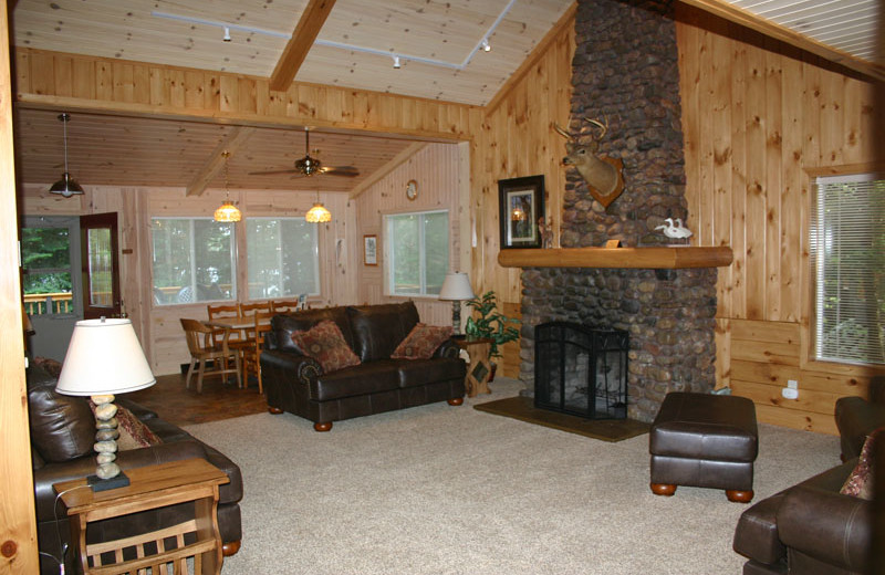 Cabin living room at White Birch Village Resort.