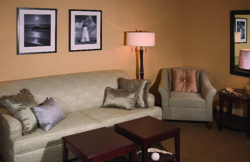 Suite living room at Hilton Suites Ocean City Oceanfront.