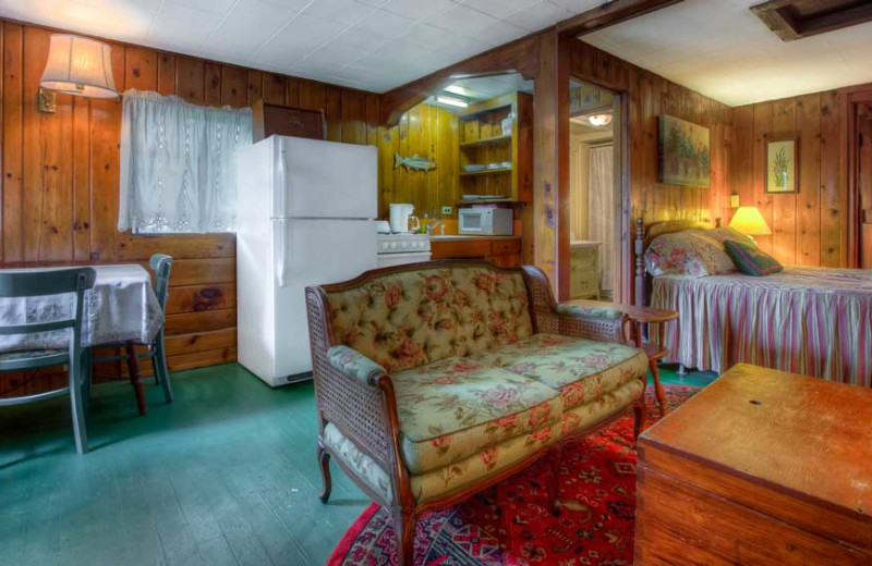 Cottage interior at Cottage Place on Squam Lake.