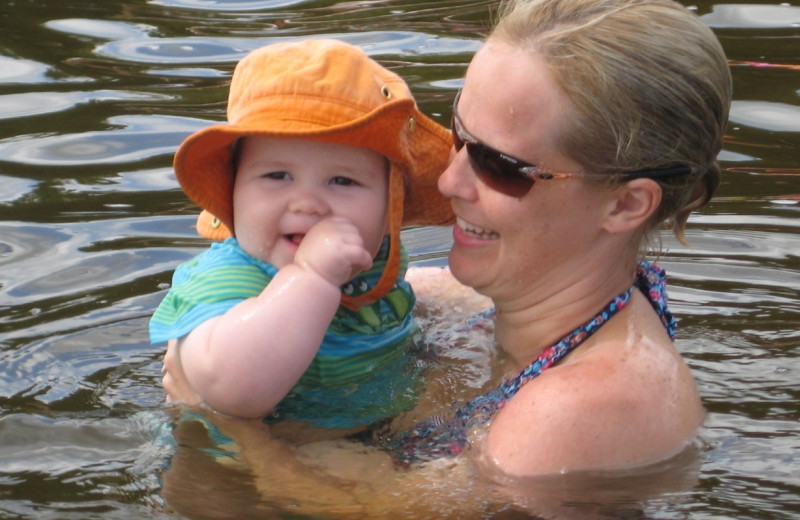 Mother and child swimming at Agate Lake.