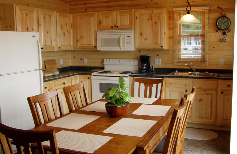 Cabin kitchen at Eden Acres Resort.