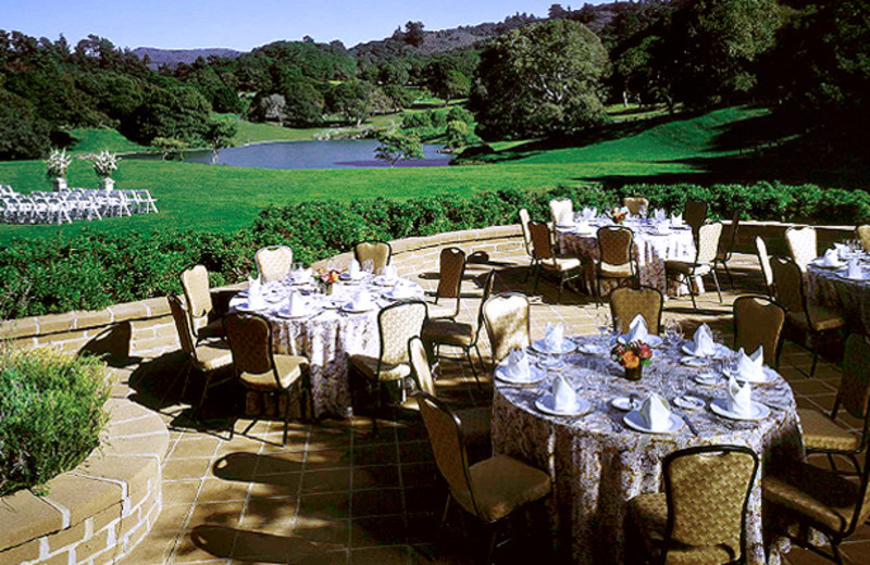 Outdoor patio at Quail Lodge Resort.