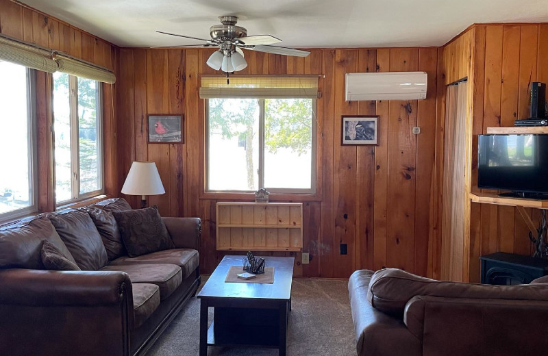 Cabin living room at Cedar Rapids Lodge.