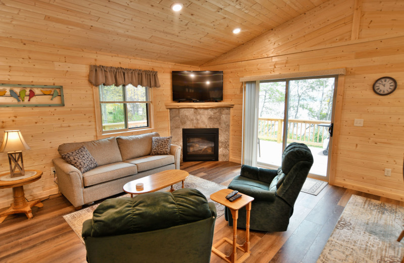 Cabin living room at Bay-Vue Resort.