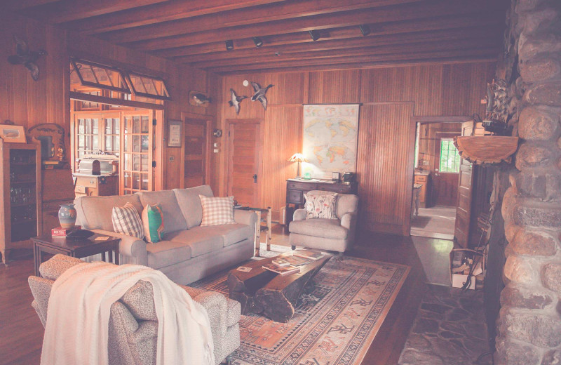 Cabin living room at The Hideaway at Xanadu Island.