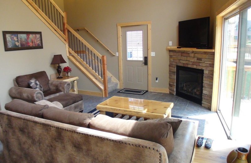 Rental home living room at Blue Water Lodge.