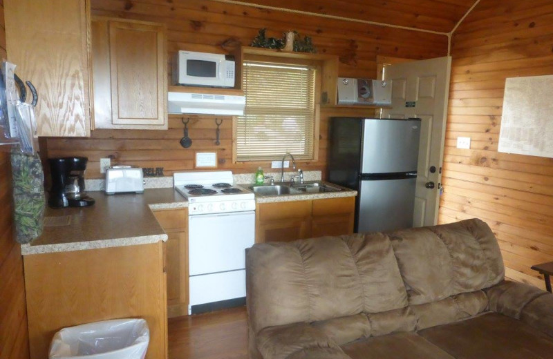 Cabin kitchen at Walnut Canyon Cabins.